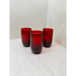 Vintage 1960s Anchor Hocking Ruby Red Roly Poly Juice Glasses Set Of 3 4.5in